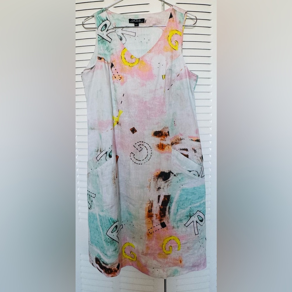 Charlie B. Multicolour Abstract Mini Dress. Perfect condition, 100% Linen.